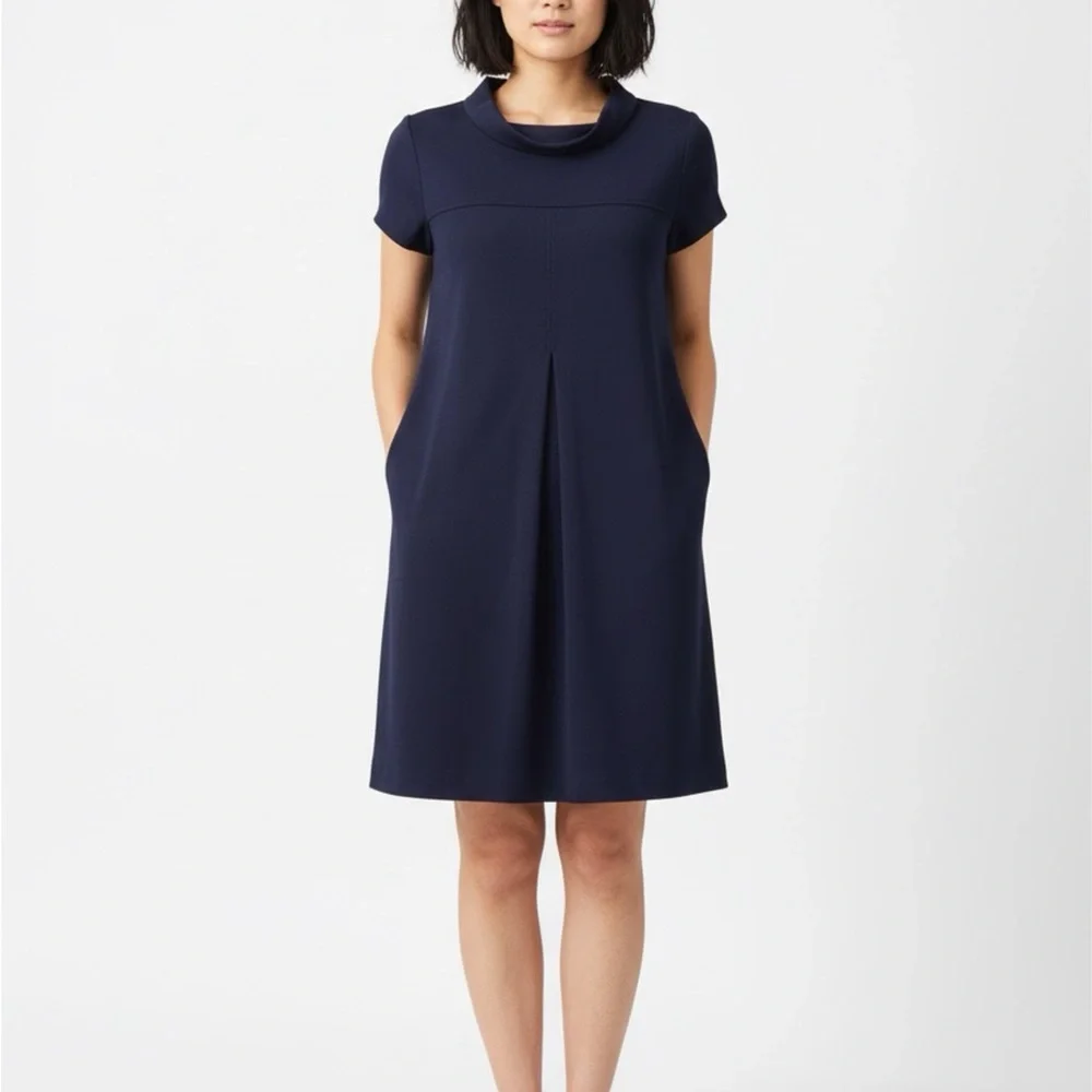 SARA CAMPBELL SIZE SMALL NAVY BLUE PONTE KNIT SHIFT DRESS WITH POCKETS NEW - Picture 2 of 7
